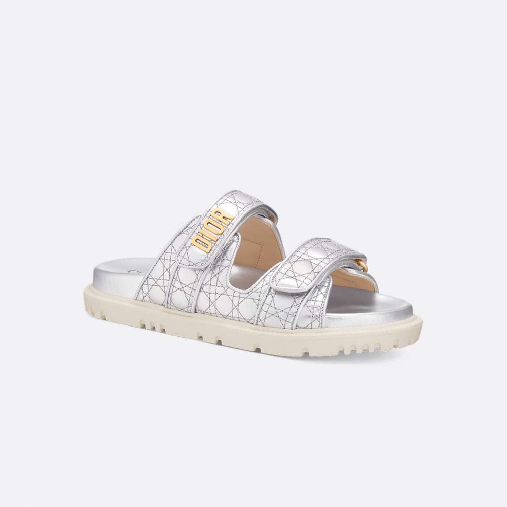 Dior Or Dioract Slide Silver Quilted Lambskin